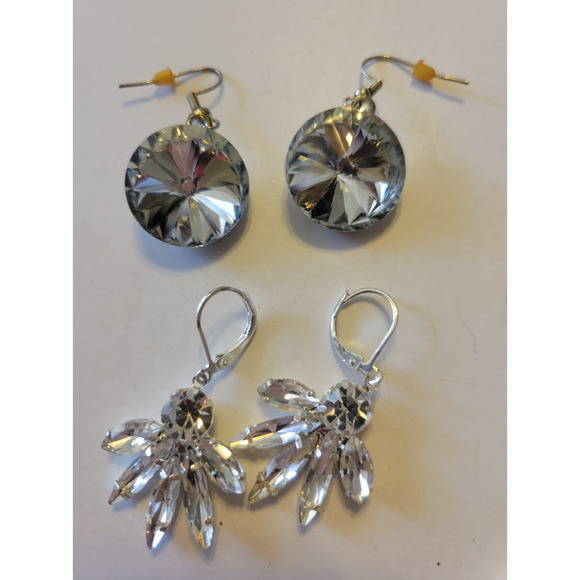 Lot of 5 Vintage Estate Earrings Silver Tone Rhinestone Hoop Drop Dangle Jewelry - Picture 3 of 6